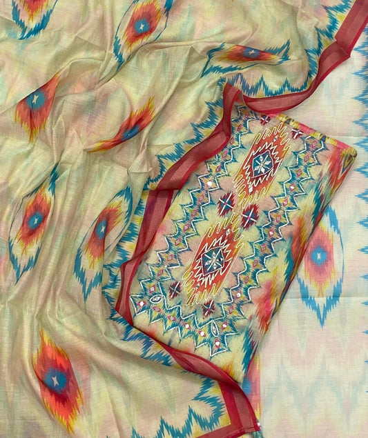 809D MAHESHWARI CREAM WITH ORANGE SUIT FABRIC / CKC MAHESHWARI SUITS