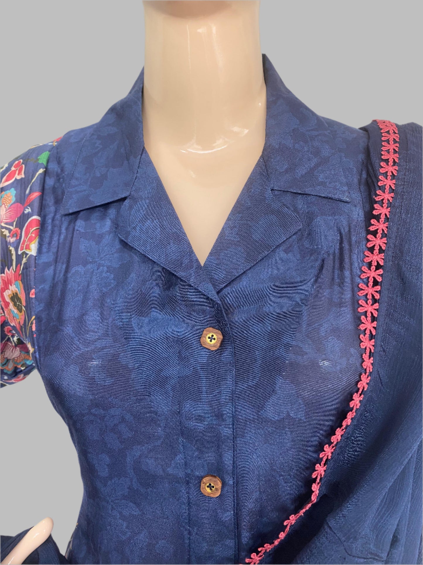 Muslin Navy Blue Stitched Suit / Panel Design