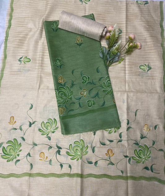 Tassar Cotton Green Suit Fabric / Tassar Suits