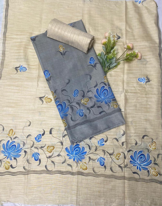 Tassar Cotton Grey Suit Fabric / Tassar Suits