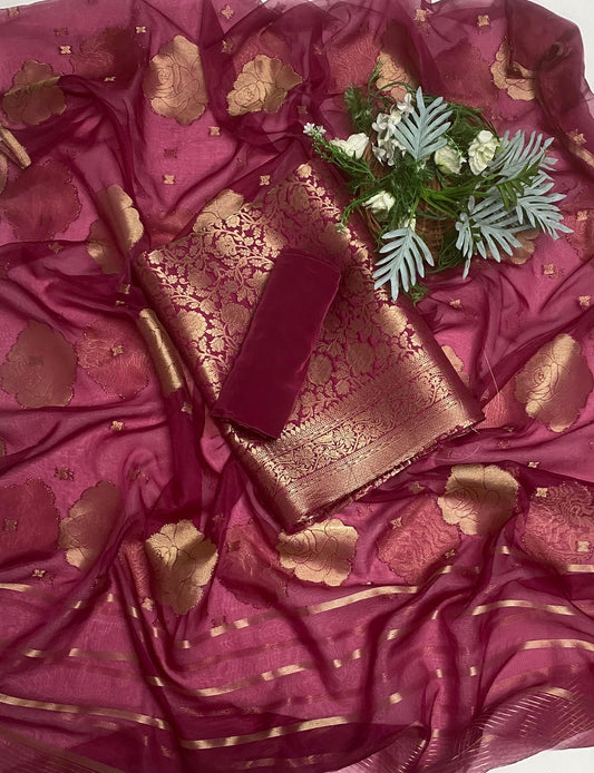 Brocade Wine Suit Fabric / Banarasi Baithak