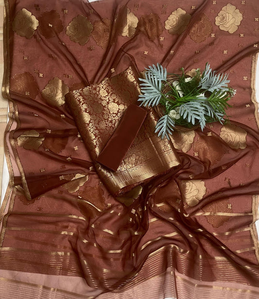 Brocade Brown Suit Fabric / Banarasi Baithak