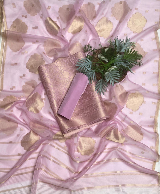 Brocade Baby Pink Suit Fabric / Banarasi Baithak