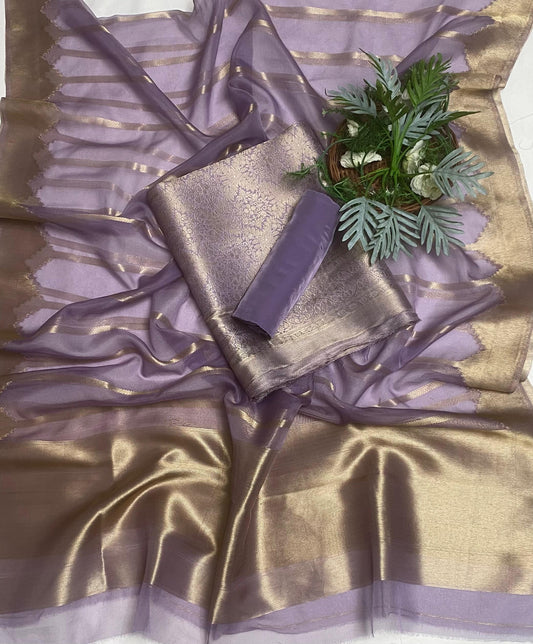 Brocade Lilac Suit Fabric / Banarasi Baithak