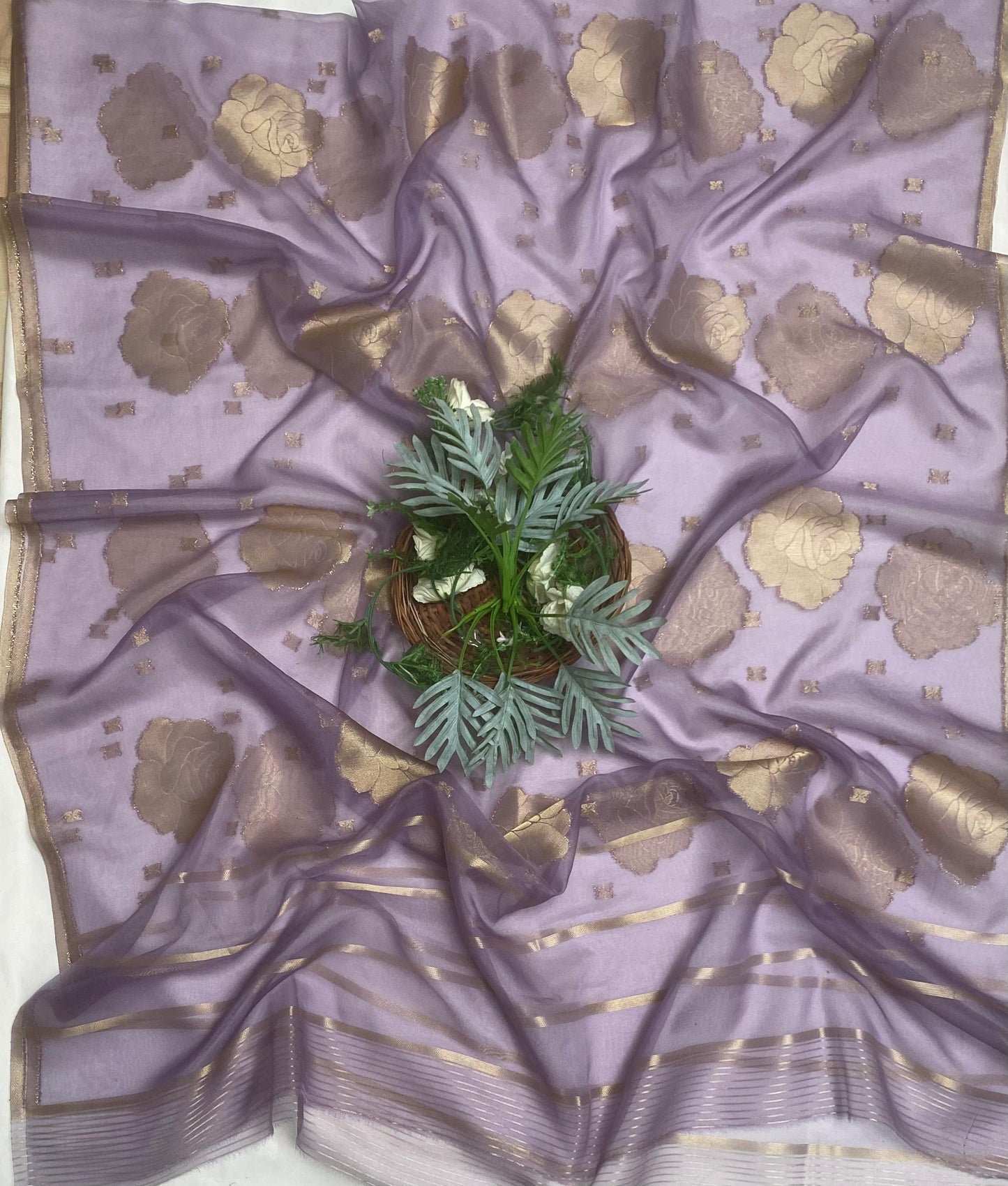Brocade Lilac Suit Fabric / Banarasi Baithak
