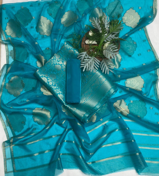 Brocade Blue Suit Fabric / Banarasi Baithak