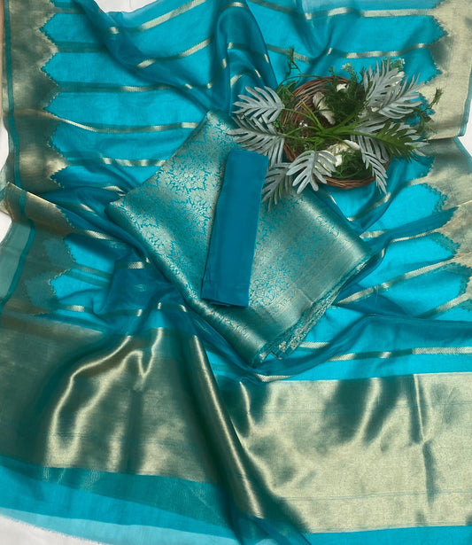 Brocade Blue Suit Fabric / Banarasi Baithak