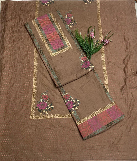 Mal Chanderi Brown Suit Fabric / Festive Vibe