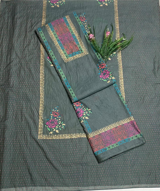 Mal Chanderi Dark Mehndi Green Suit Fabric / Festive Vibe