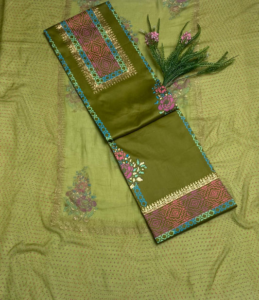 Cotton Modal Mehndi Green Suit Fabric / Festive Vibe