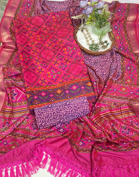 Patola Silk Magenta With Purple Suit Fabric / Summer Elegance