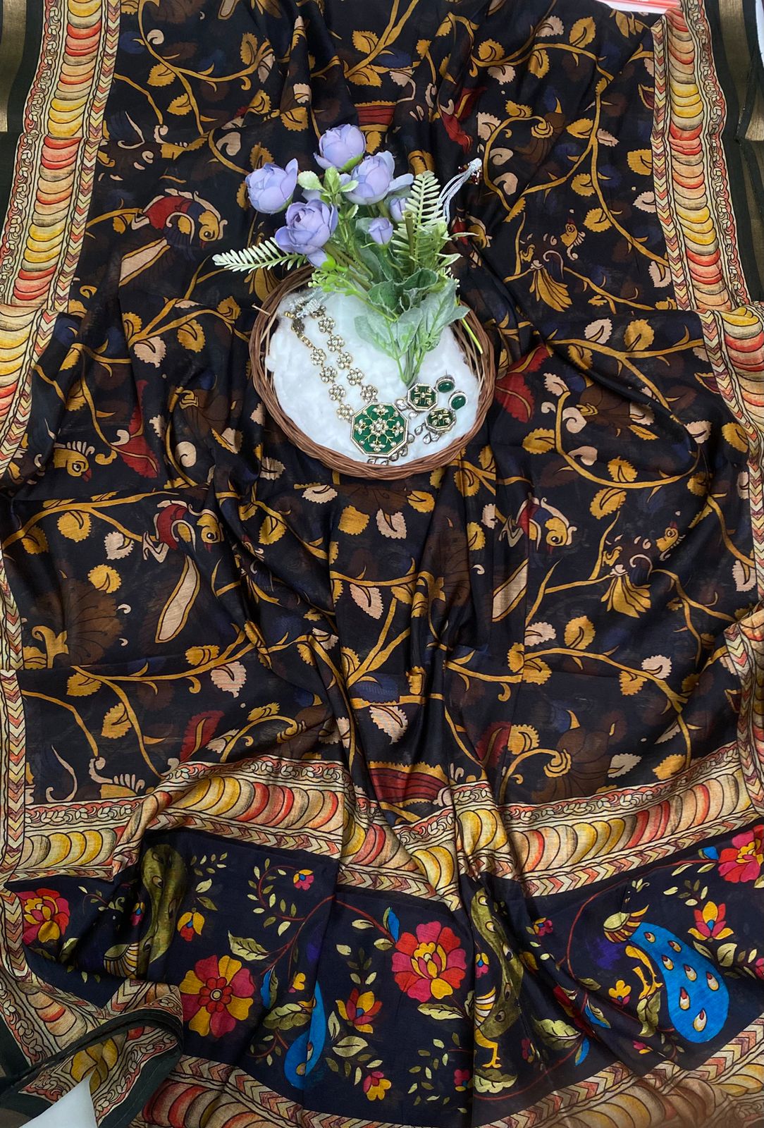 Maheshwari Purple With Black Suit Fabric / Festive Vibe
