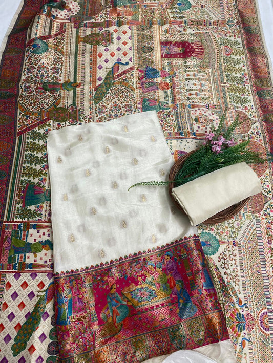 Banarsi Cream Suit Fabric / Festive Vibe