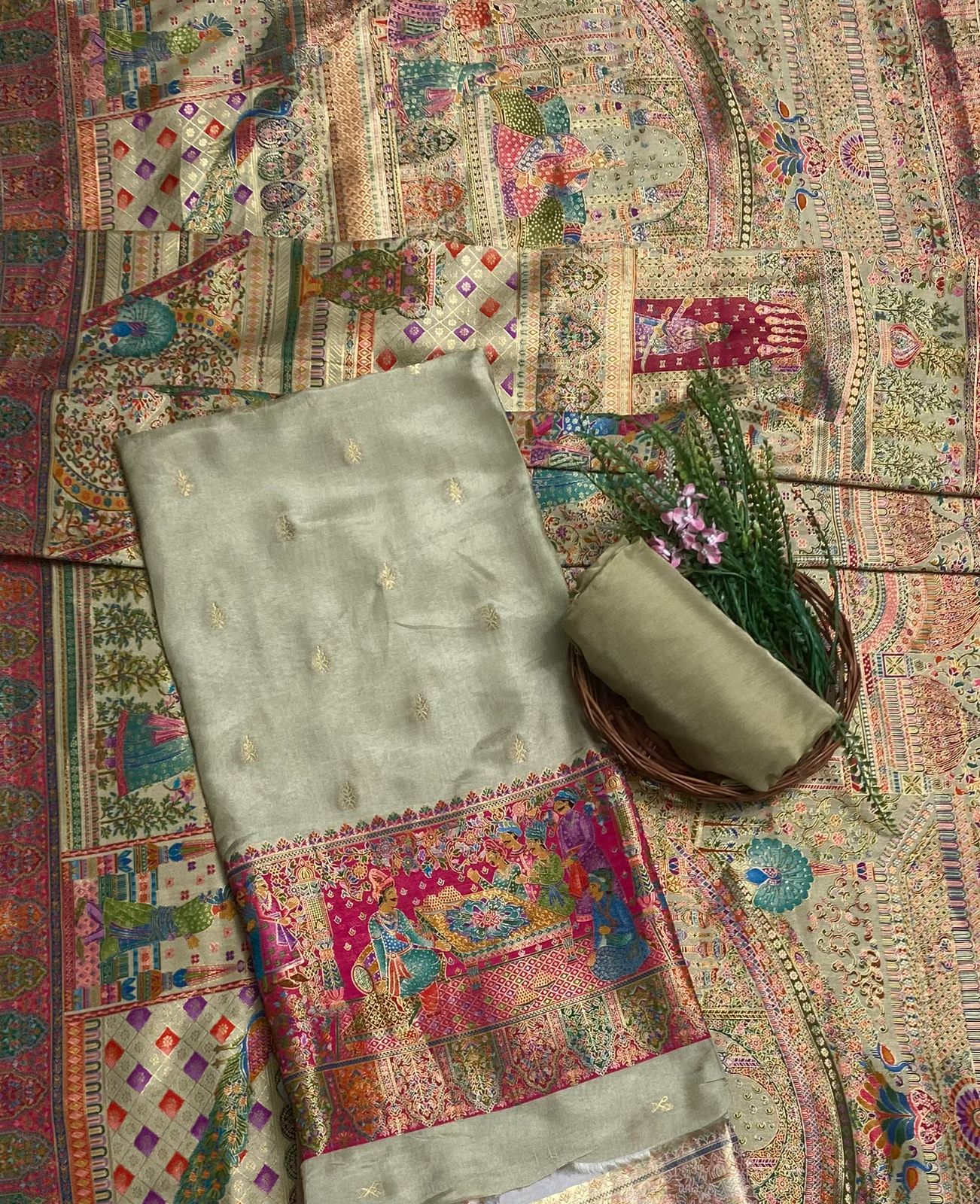 Banarsi Dusty Pista Green Suit Fabric / Festive Vibe