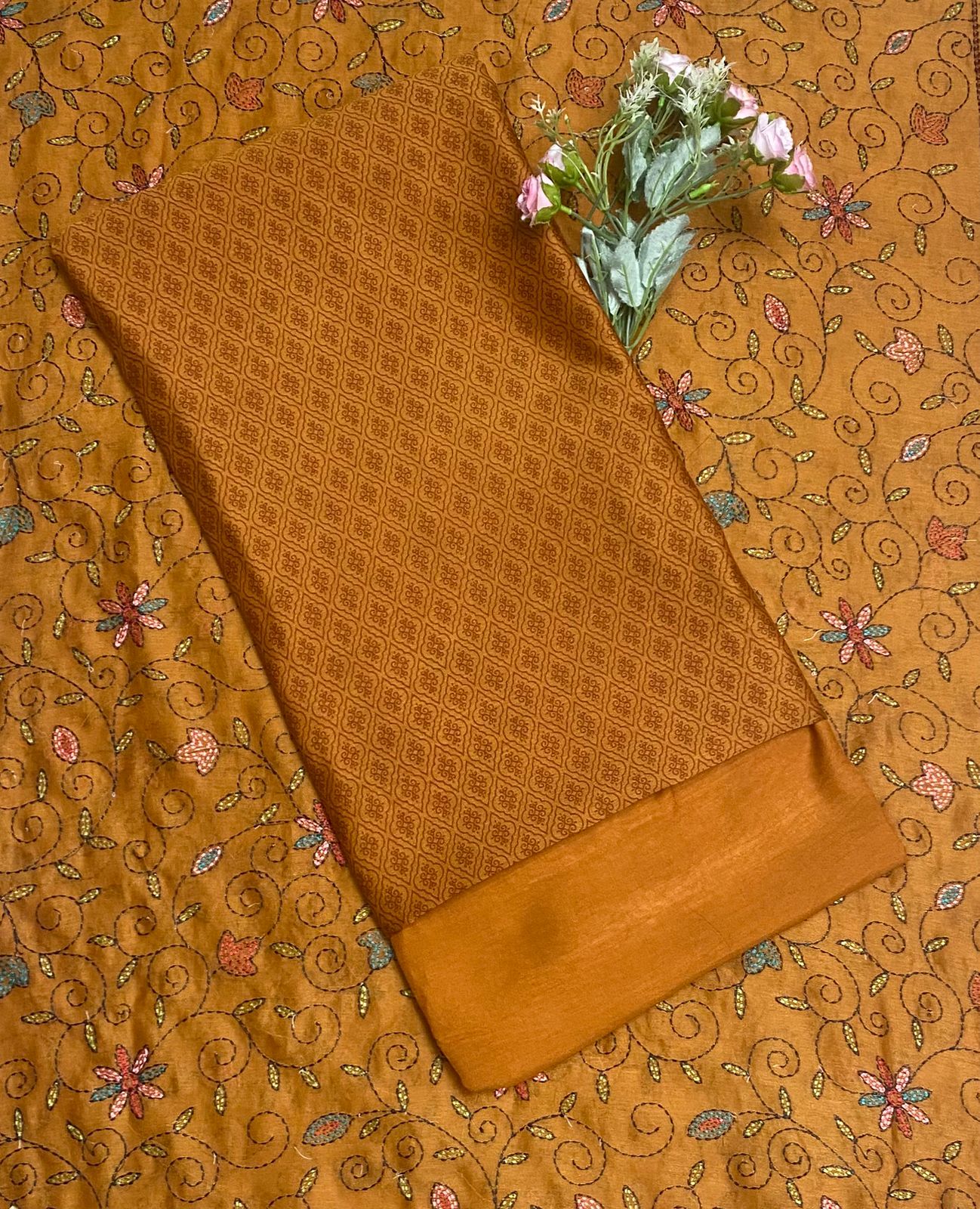 Pure Maheshwari Mustard Suit Fabric / Festive Vibe