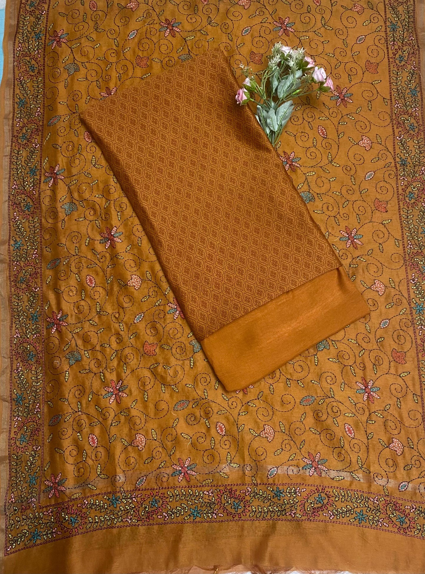 Pure Maheshwari Mustard Suit Fabric / Festive Vibe