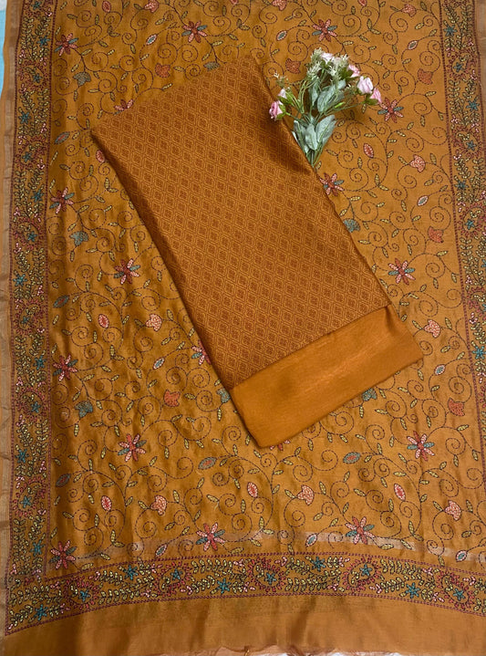 Pure Maheshwari Mustard Suit Fabric / Festive Vibe