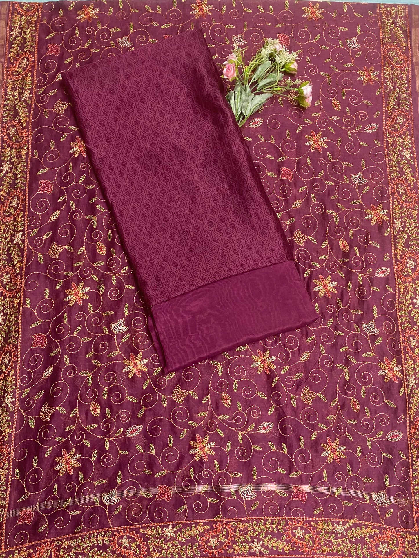 Pure Maheshwari Wine Suit Fabric / Festive Vibe