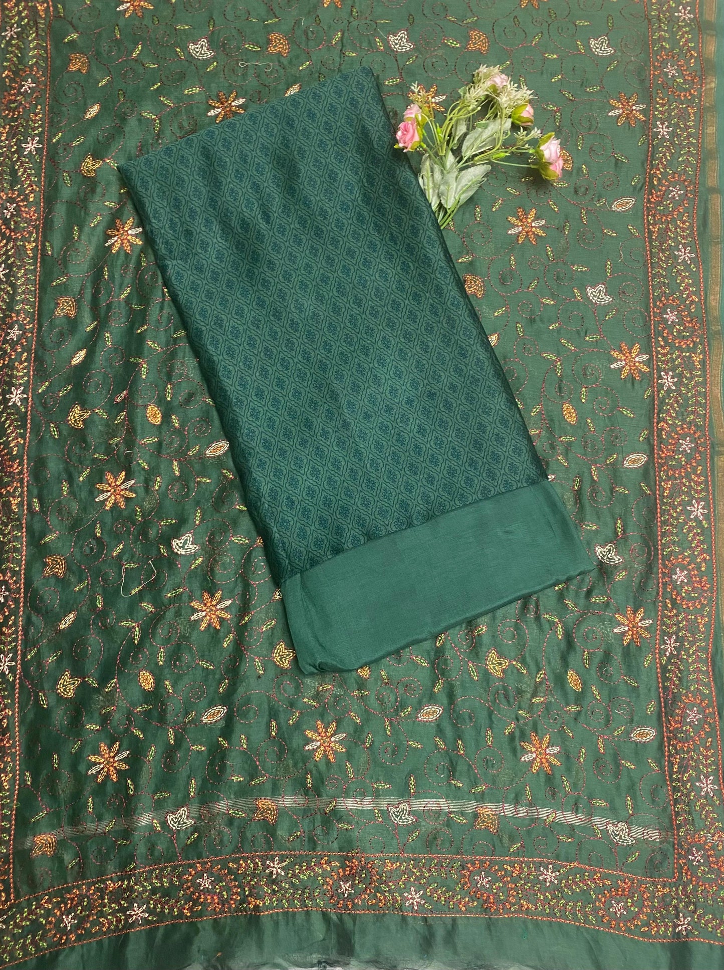 Pure Maheshwari Green Suit Fabric / Festive Vibe