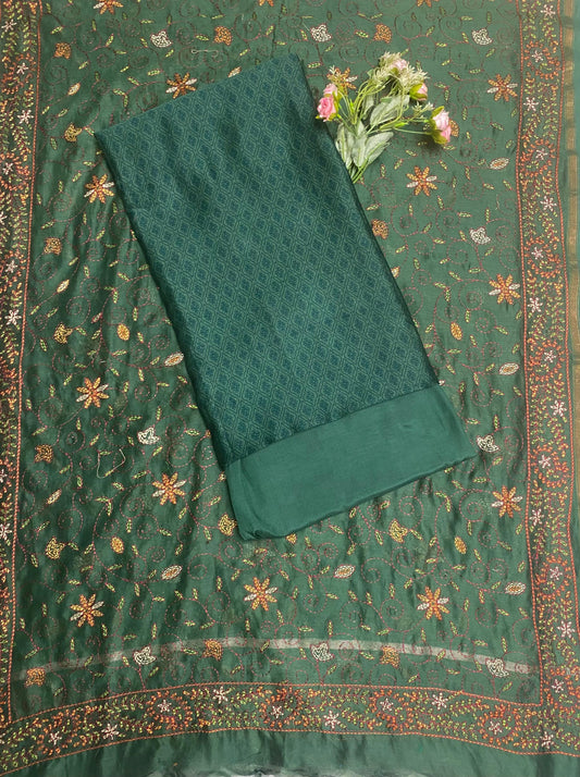 Pure Maheshwari Green Suit Fabric / Festive Vibe