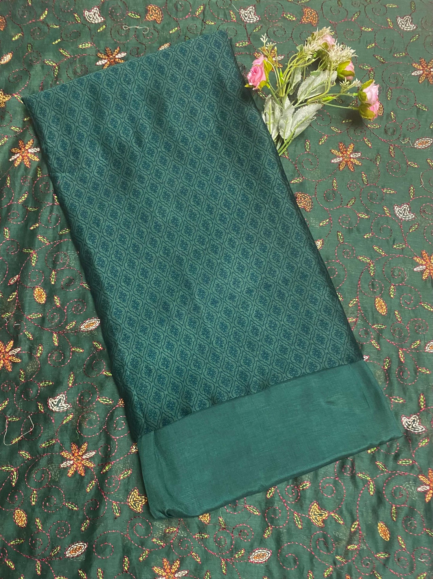 Pure Maheshwari Green Suit Fabric / Festive Vibe