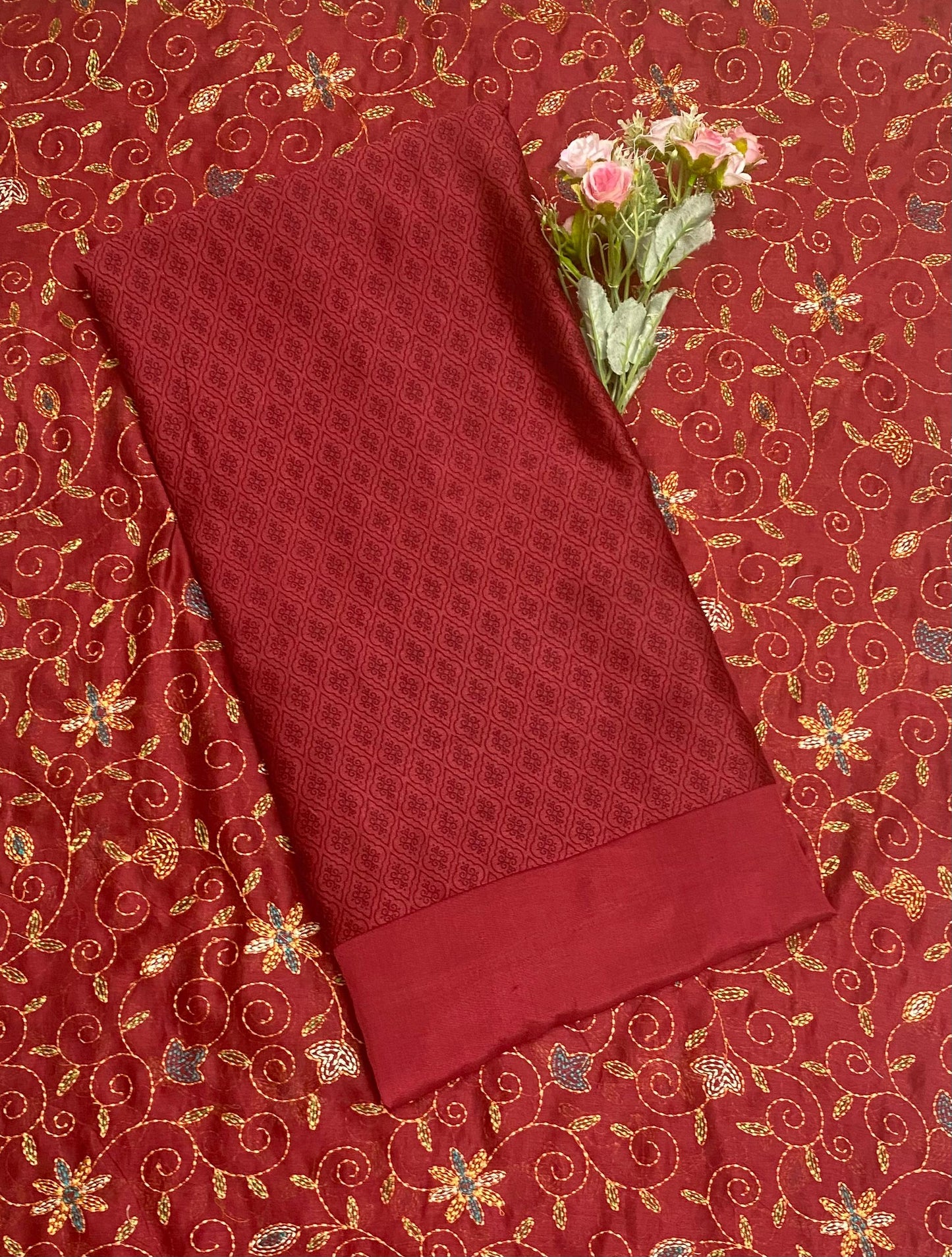 Pure Maheshwari Maroon Suit Fabric / Festive Vibe