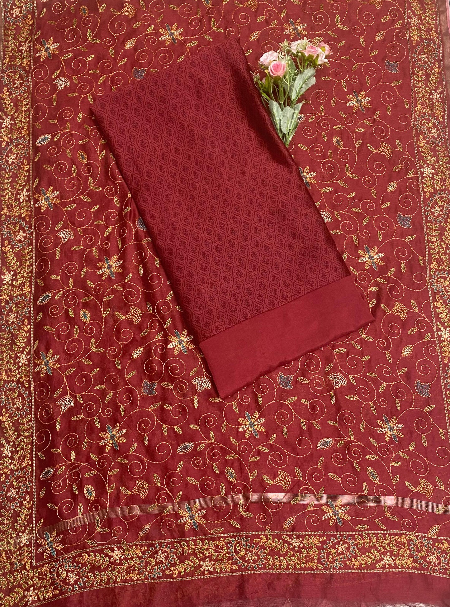Pure Maheshwari Maroon Suit Fabric / Festive Vibe