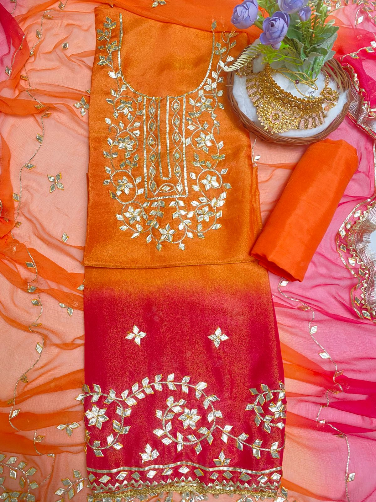 Shimmer Orange With Carrot Suit Fabric / Festive Vibe