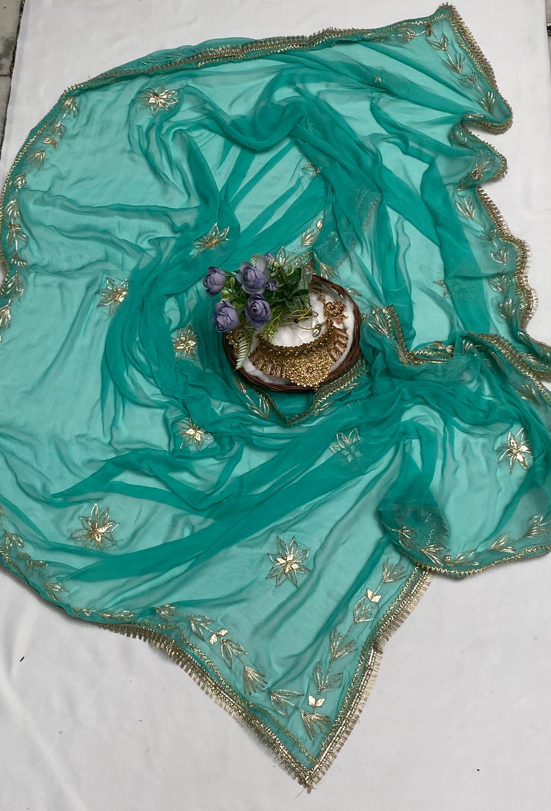 Satin Organza Sea Green Suit Fabric / Festive Vibe