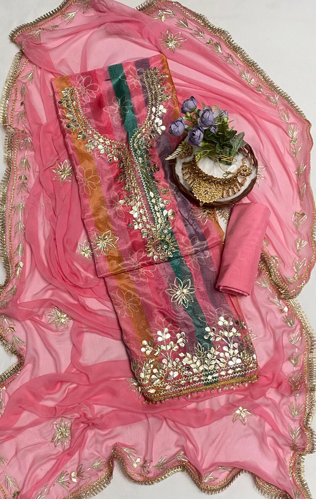 Satin Organza Pink Suit Fabric / Festive Vibe