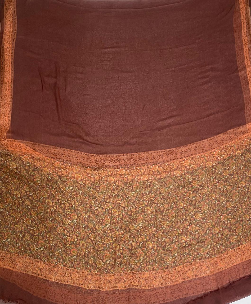 Crepe Brown Suit Fabric / Phoolon Ka Ghar