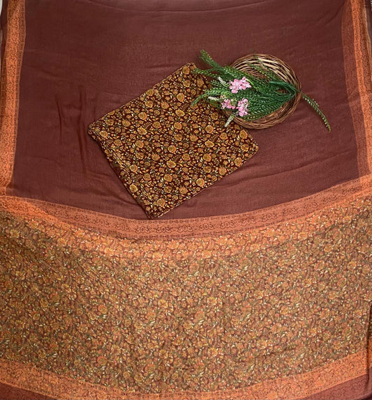 Crepe Brown Suit Fabric / Phoolon Ka Ghar