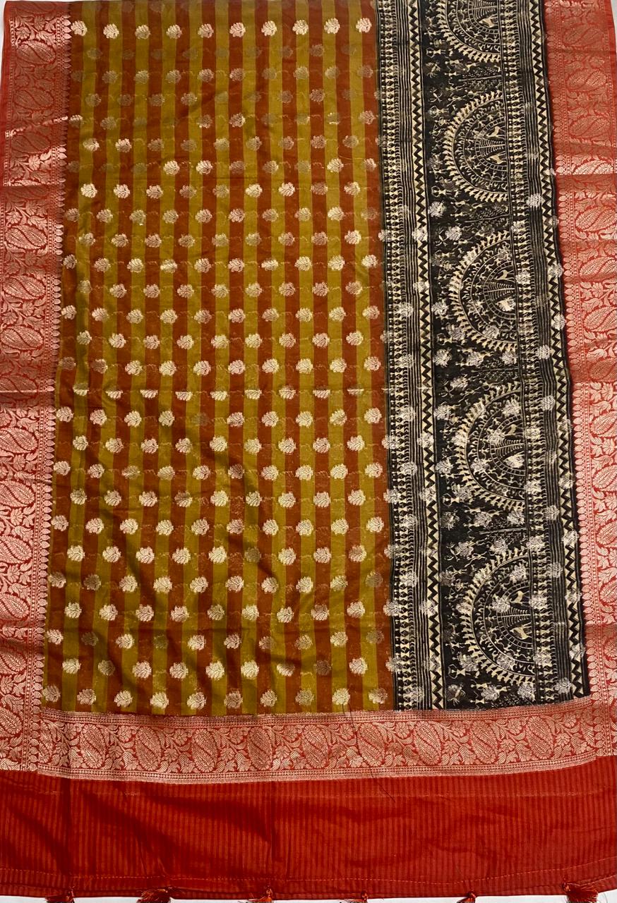 Pure Maheshwari Rust Orange Suit Fabric / Festive Vibe