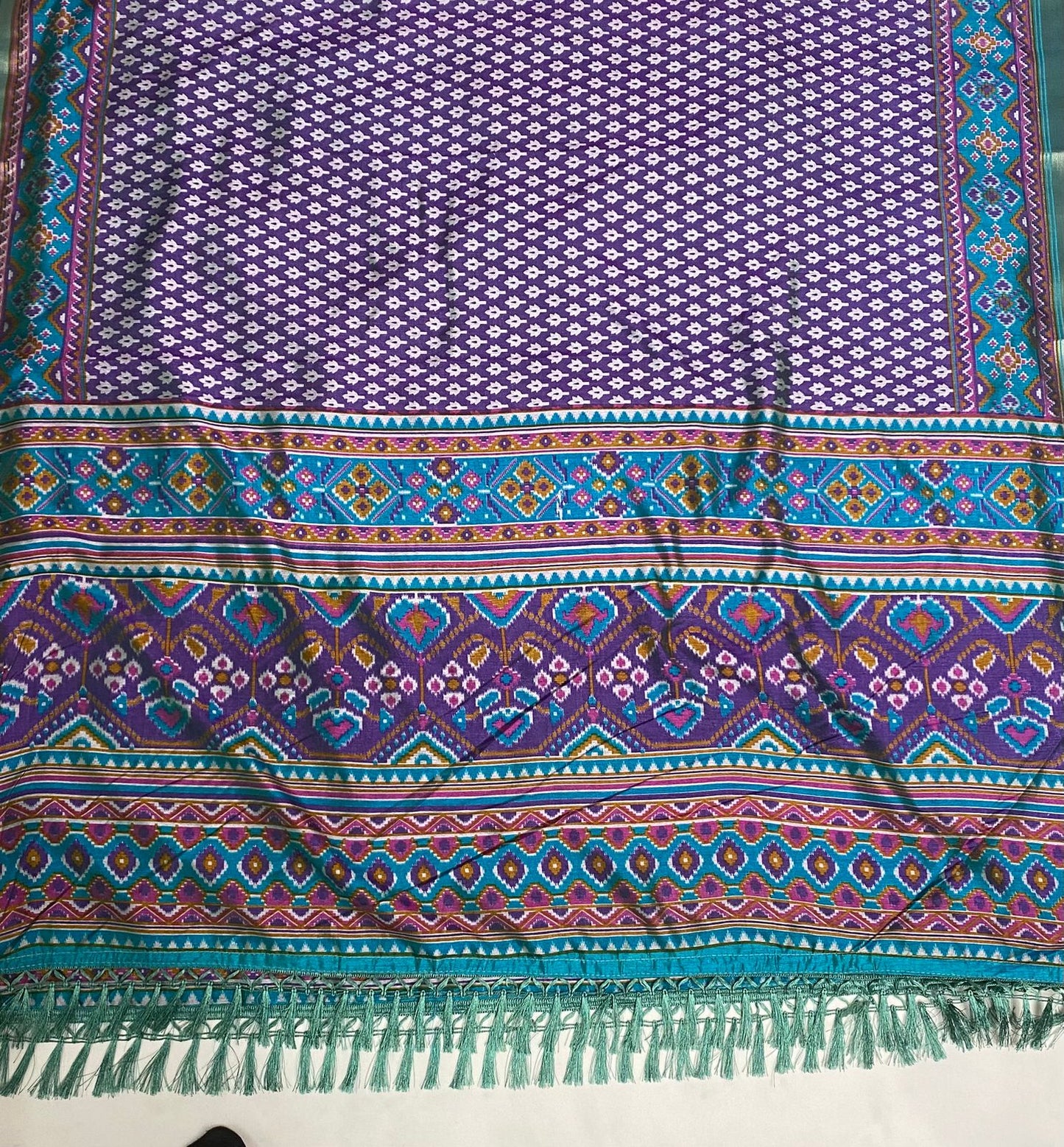 Patola Silk Peocock Green With Dark Purple Suit Fabric / Summer Elegance