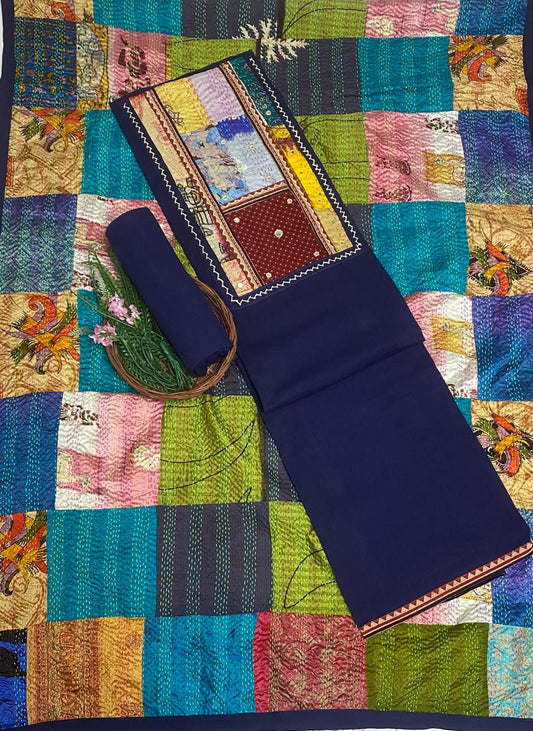 Cotton Navy Blue Suit Fabric / Cotton Bazaar