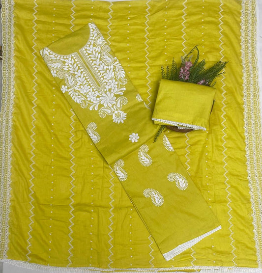 Cotton Parrot Green Suit Fabric / Cotton Bazaar