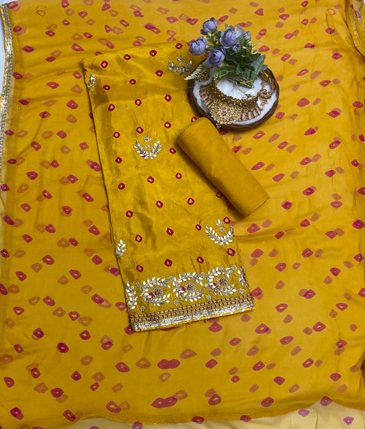 Gajji Silk Yellow Suit Fabric / Festive Vibe