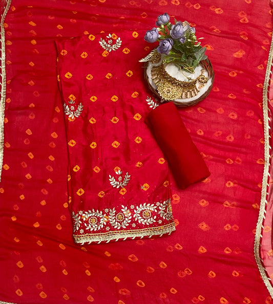 Gajji Silk Red Suit Fabric / Festive Vibe