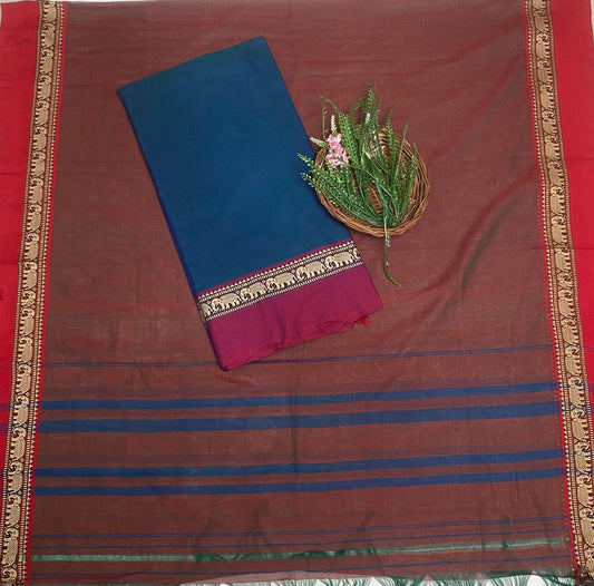 Handloom Cotton Peocack Blue Suit Fabric / Cotton Bazaar