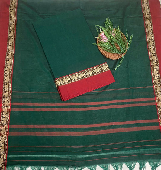 Handloom Cotton Dark Green Suit Fabric / Cotton Bazaar