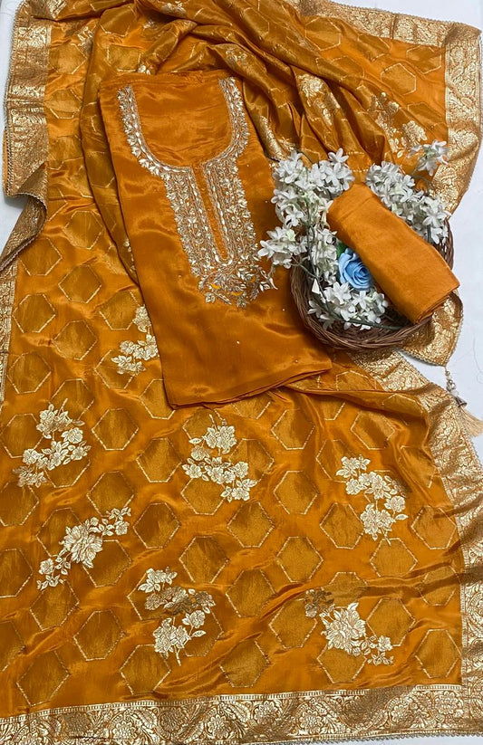 Uppada Silk Rust Orange Suit Fabric / Festive Vibe