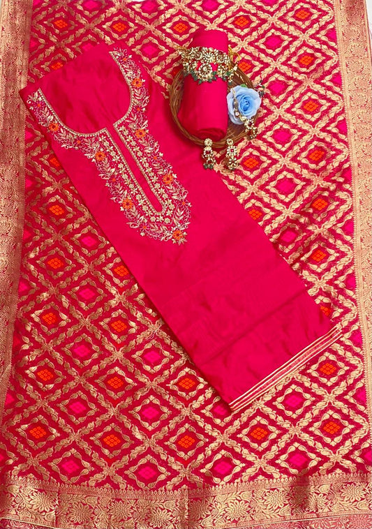 Chanderi Magenta Suit Fabric / Festive Vibe