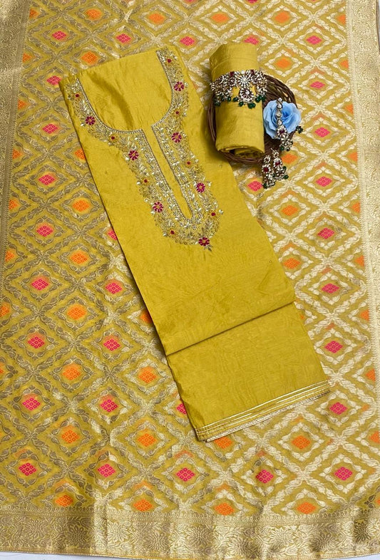 Chanderi Yellow Suit Fabric / Festive Vibe