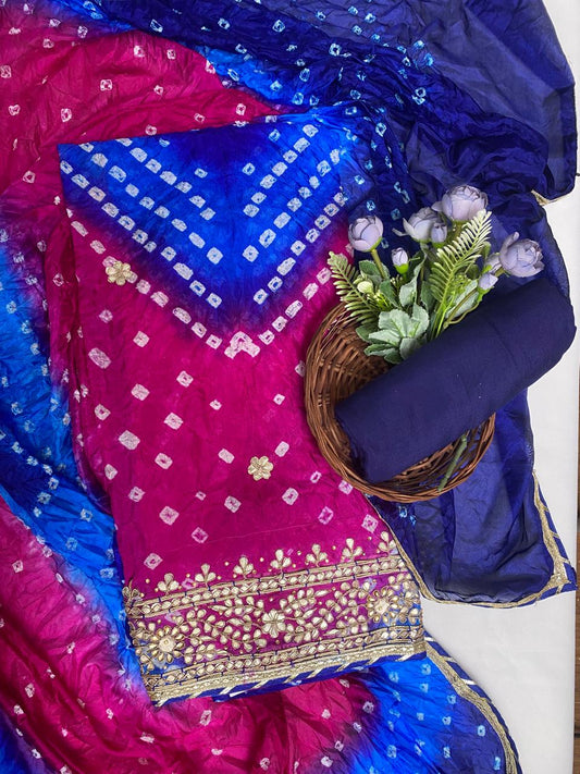 Semi Silk Navy Blue Suit Fabric / Festive Vibe