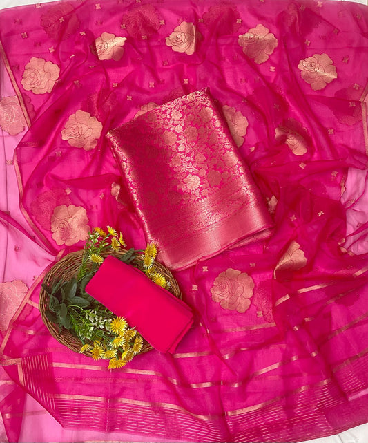 Brocade Magenta Suit Fabric / Banarasi Baithak