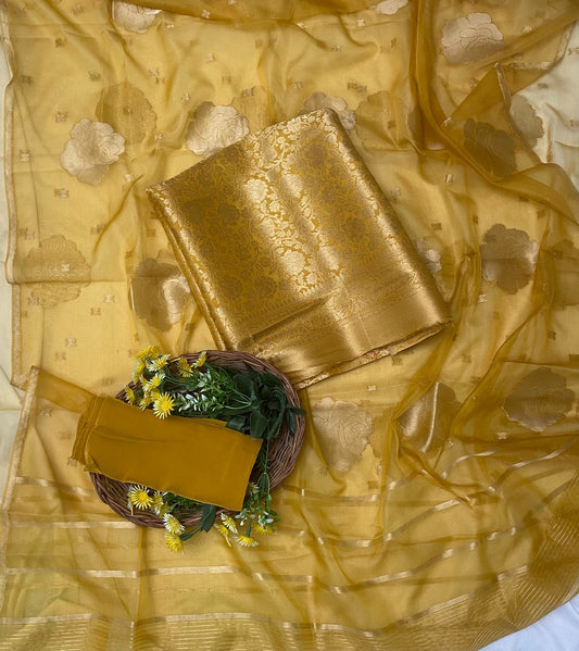 Brocade Mustard Suit Fabric / Banarasi Baithak