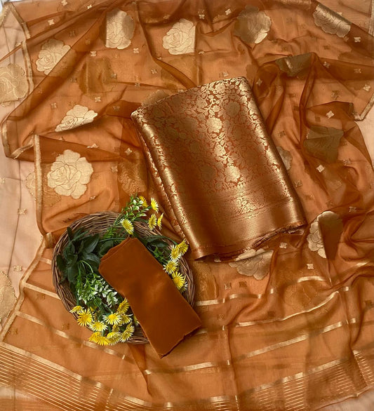Brocade Golden Brown Suit Fabric / Banarasi Baithak