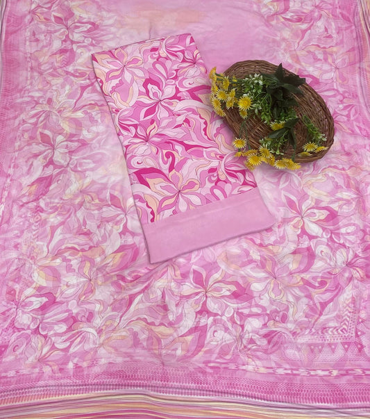 Crepe Pink Suit Fabric / Phoolon Ka Ghar
