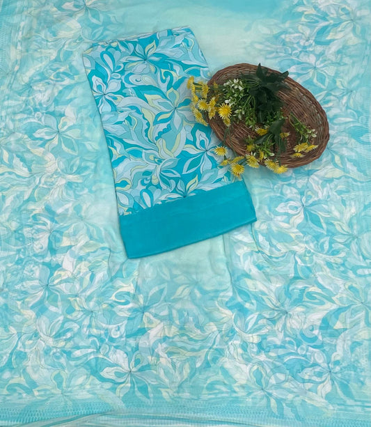 Crepe Sea Green Suit Fabric / Phoolon Ka Ghar