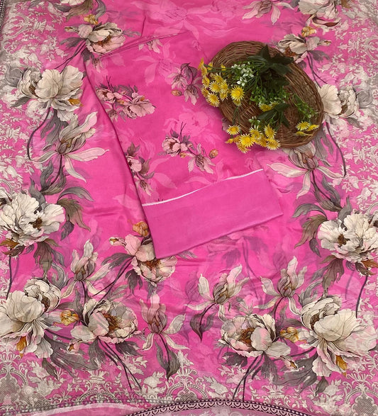 Chinon Pink Suit Fabric / Phoolon Ka Ghar